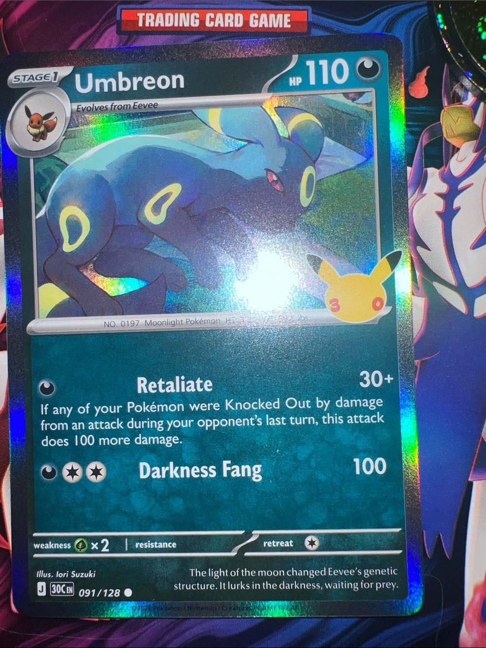 Pokemon Umbreon Holographic Trading Card - Blue, Yellow